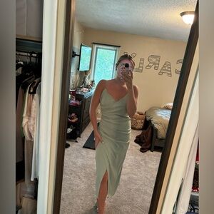 Zara draped linen midi dress seafoam green - Size M